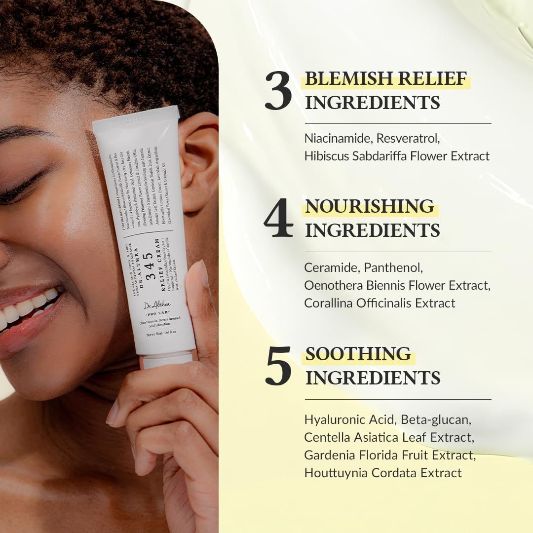 Dr.Althea 345 Relief Cream | Daily Face Moisturizer | Blemish Relief Care | Soothing Recovery & Moisture with Niacinamide, Panthenol | Korean Vegan Skincare for All Skin Types
