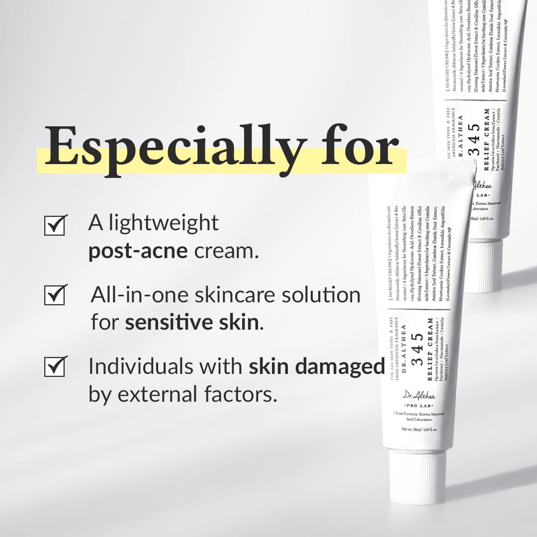 Dr.Althea 345 Relief Cream | Daily Face Moisturizer | Blemish Relief Care | Soothing Recovery & Moisture with Niacinamide, Panthenol | Korean Vegan Skincare for All Skin Types